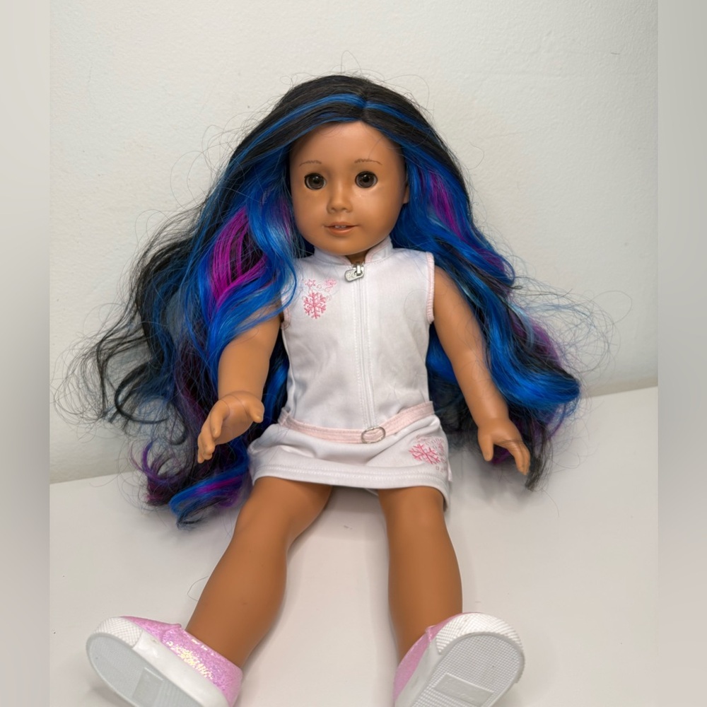 American Girl Doll with Blue and Pink Highlights
